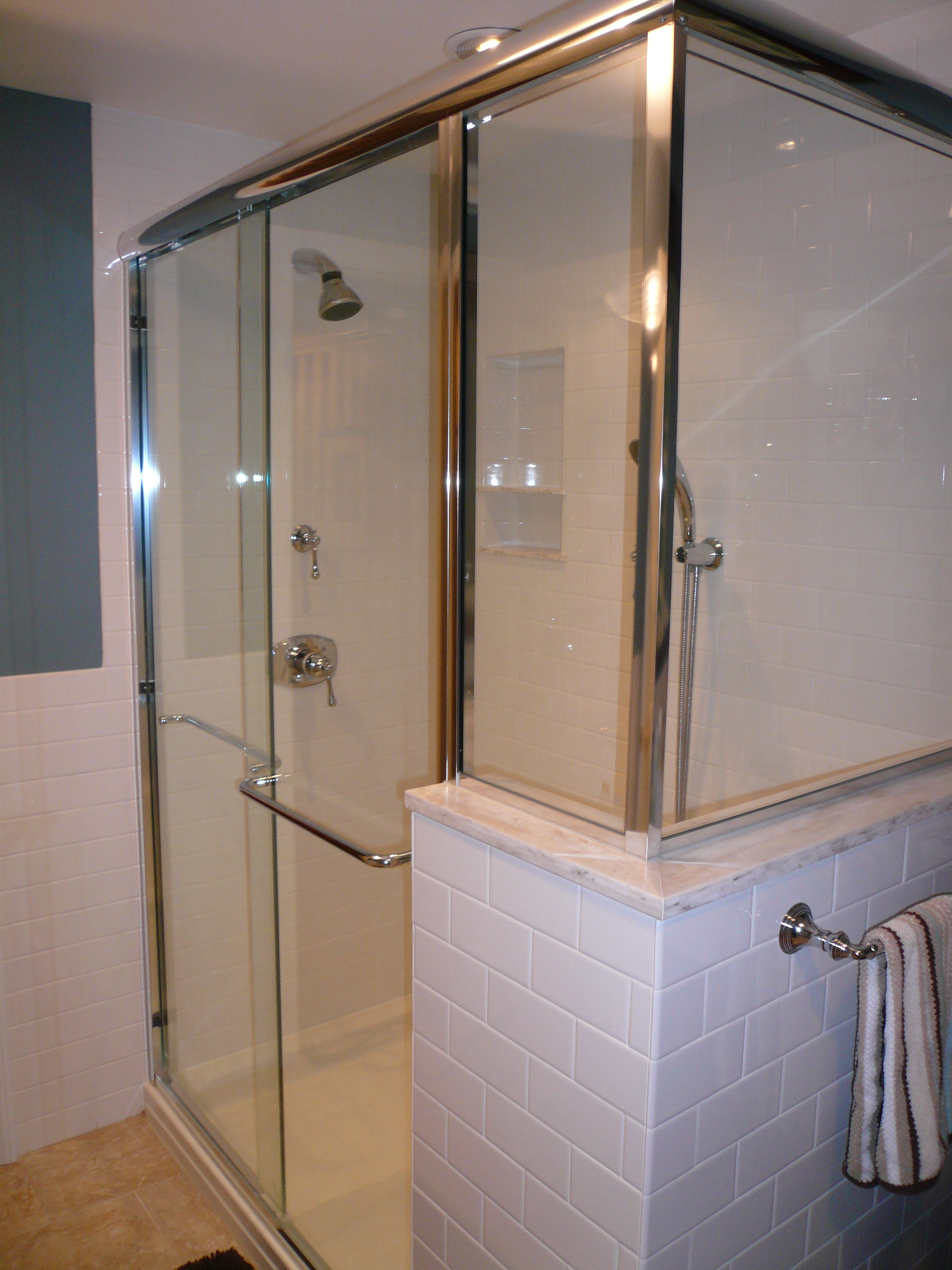Bathroom glass enclosed shower