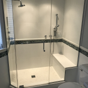Bathroom Frameless glass shower with bench
